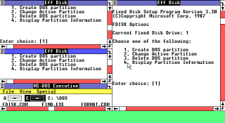 Windows 1.0 running four fdisks