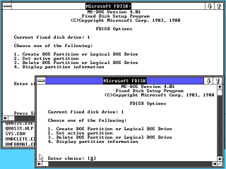 Windows/286 running two fdisks
