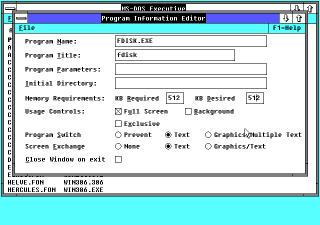 Windows/386 PIF editor