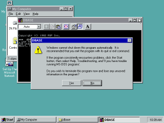 Windows 95 program termination warning