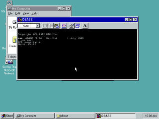 Windows 95 showing a Dbase II error
