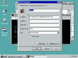 Windows 95 program properties