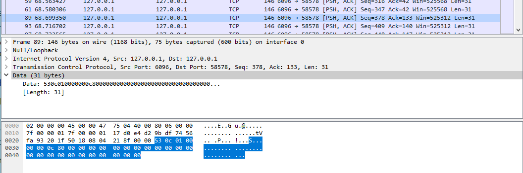 The unreadable packet data in Wireshark