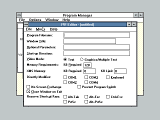 Windows 3.0 PIF editor standard mode