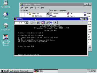 Windows 95 running FDISK