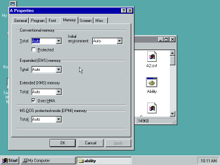 Windows 95 PIF memory settings