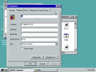 Windows 95 program settings